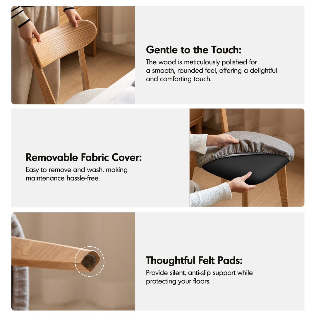 Scandinavian oak wood mixed weave fabric cover removable dining chair breeze detail 3.