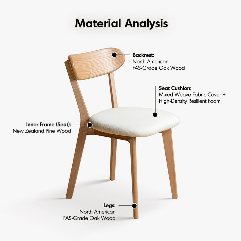 Scandinavian oak wood mixed weave fabric cover removable dining chair breeze detail 7.
