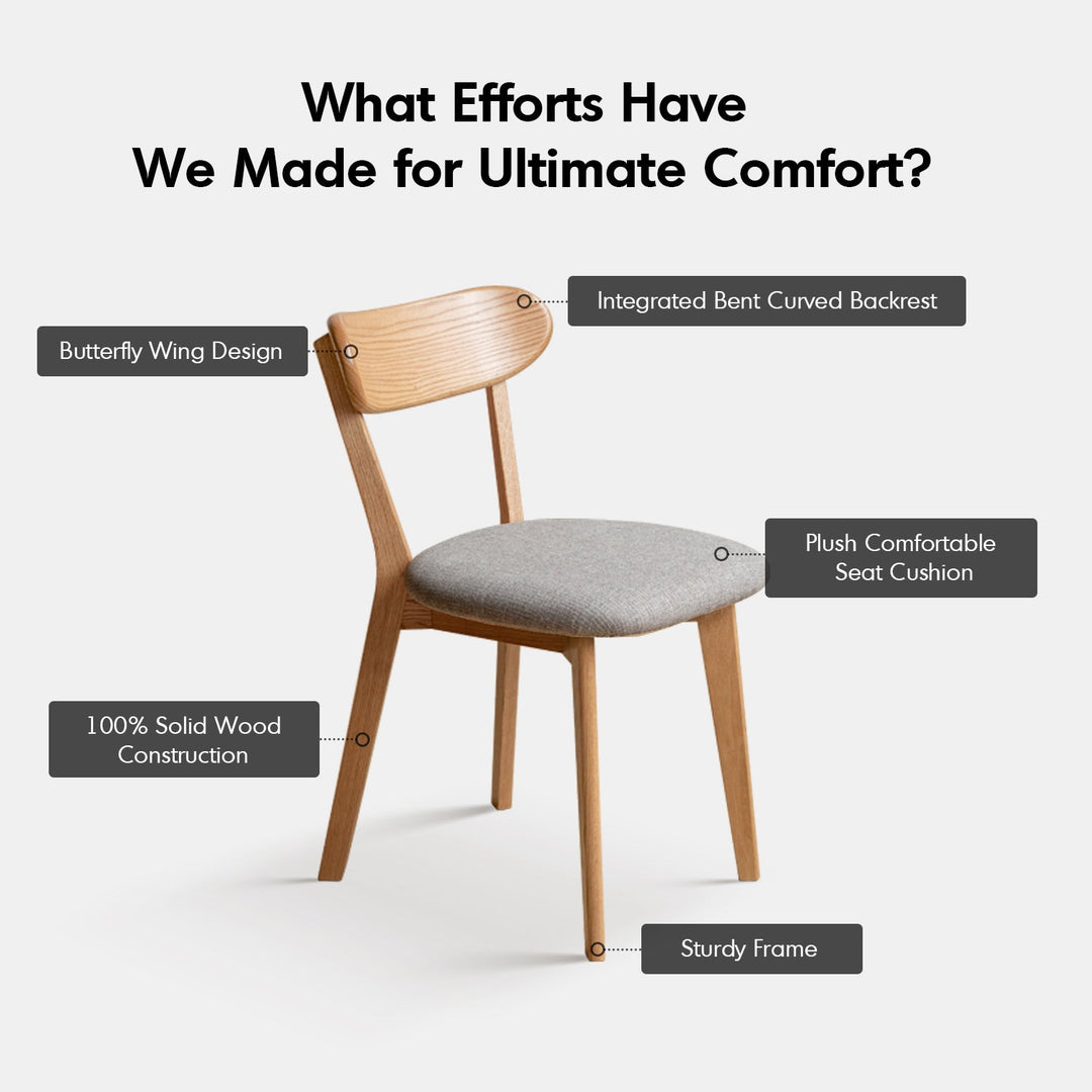 Scandinavian oak wood mixed weave fabric cover removable dining chair breeze in details.