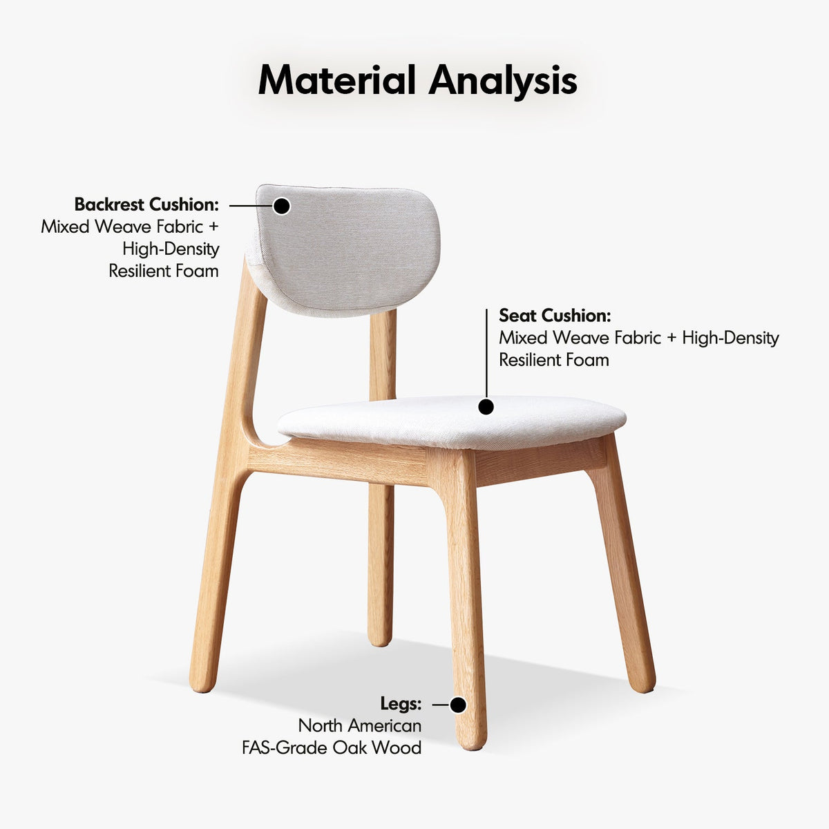Scandinavian oak wood mixed weave fabric cover removable dining chair nest detail 8.