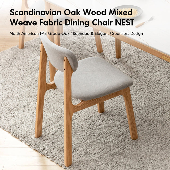 Scandinavian Oak Wood Mixed Weave Fabric Cover Removable Dining Chair NEST