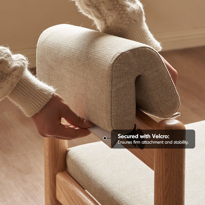 Scandinavian oak wood mixed weave fabric dining chair pillar conceptual design.