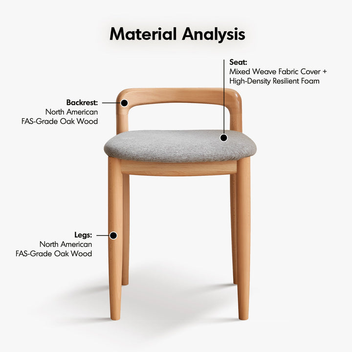 Scandinavian Oak Wood Mixed Weave Fabric Dressing Chair LOOP