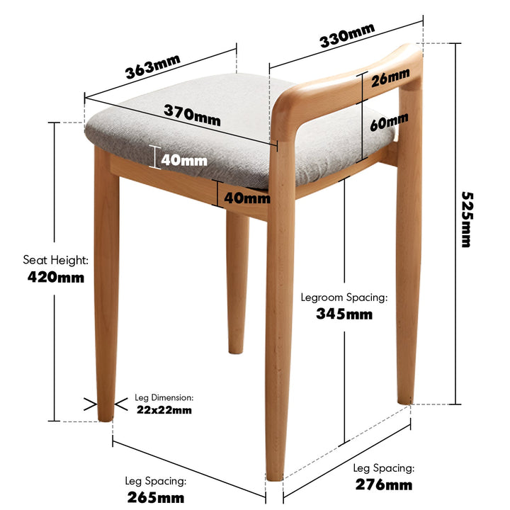 Scandinavian Oak Wood Mixed Weave Fabric Dressing Chair LOOP