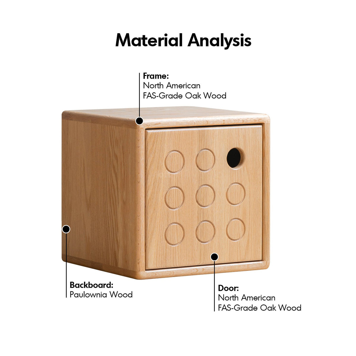 Scandinavian oak wood modular storage cabinet dice in panoramic view.