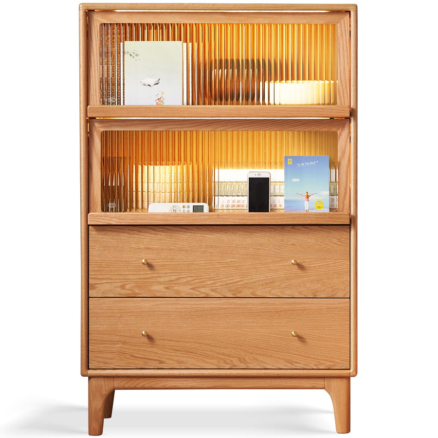 Scandinavian Oak Wood Moru Glass Chest Of Drawers Cabinet GLOW