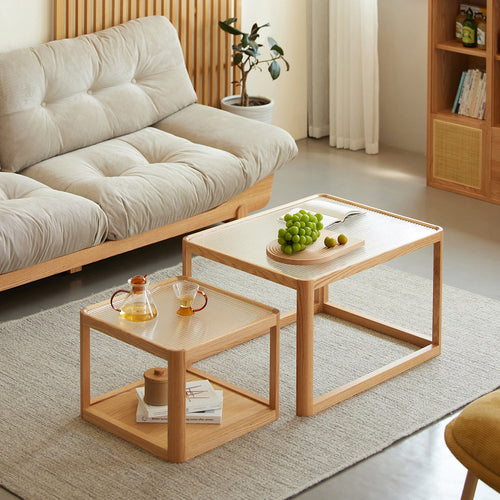 Scandinavian Oak Wood Moru Glass Coffee Table Set GLINT Good to Know Preview-1