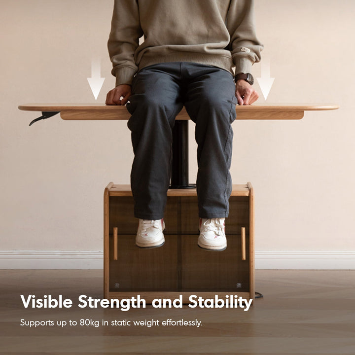 Scandinavian Oak Wood Tempered Glass Height Adjustable Coffee Table LIFT