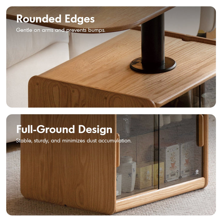 Scandinavian Oak Wood Tempered Glass Height Adjustable Coffee Table LIFT