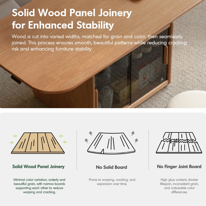 Scandinavian oak wood tempered glass height adjustable coffee table lift detail 1.