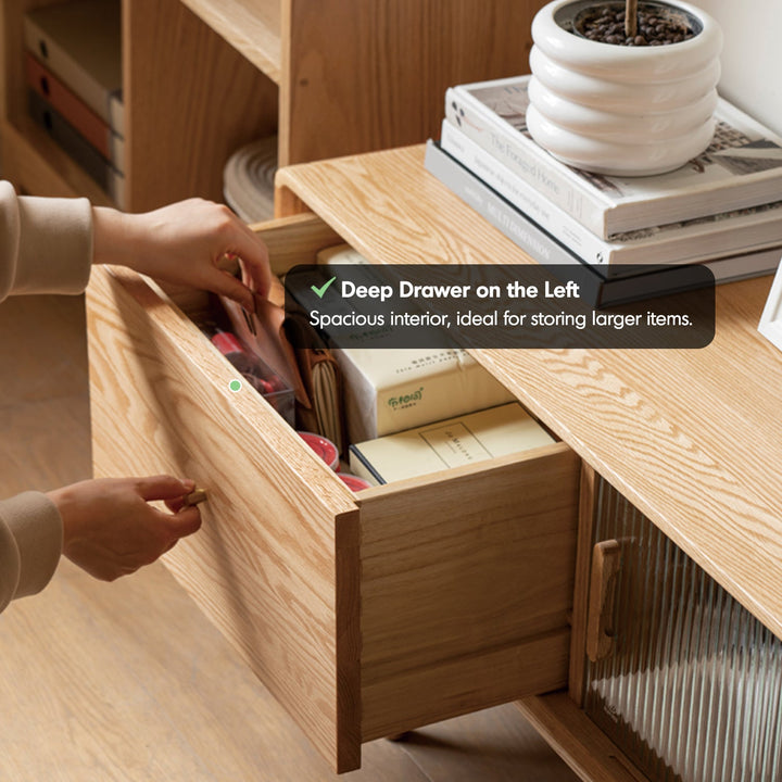 Scandinavian Oak Wood Moru Glass TV Console VISTA