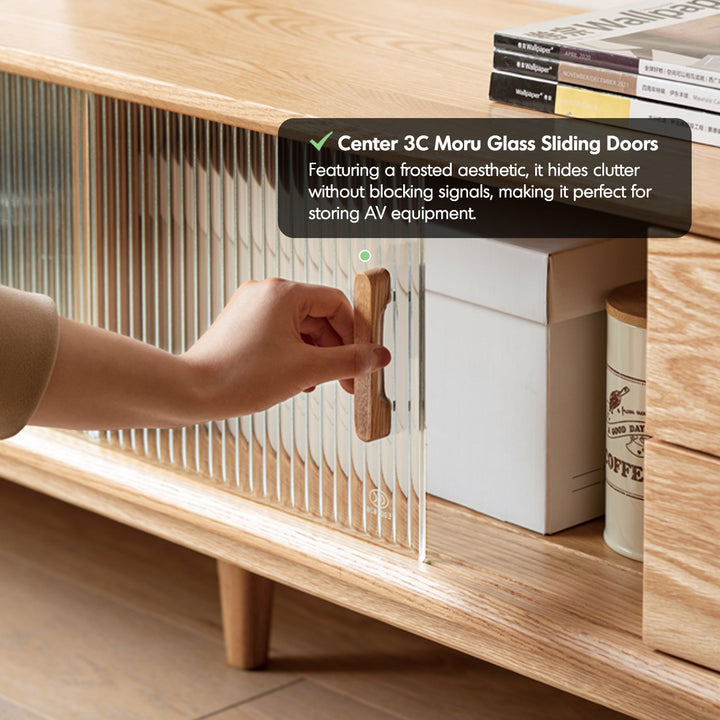 Scandinavian Oak Wood Moru Glass TV Console VISTA