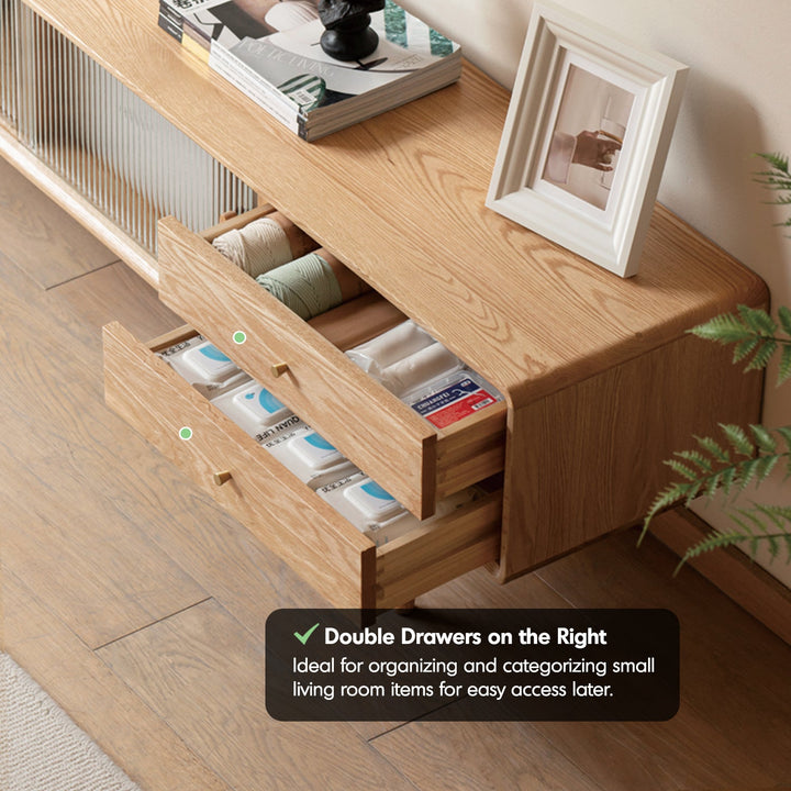 Scandinavian Oak Wood Moru Glass TV Console VISTA