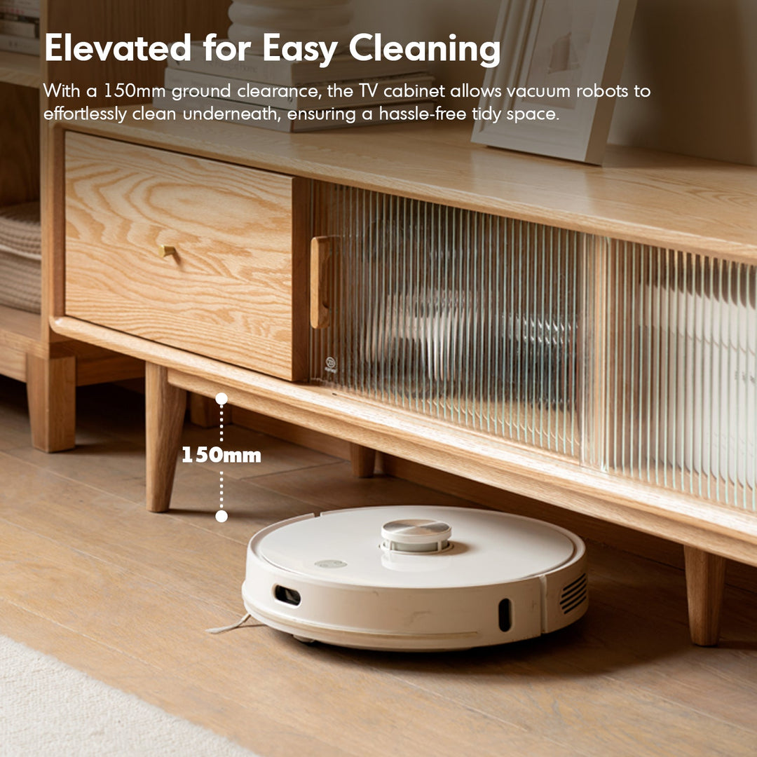 Scandinavian Oak Wood Moru Glass TV Console VISTA