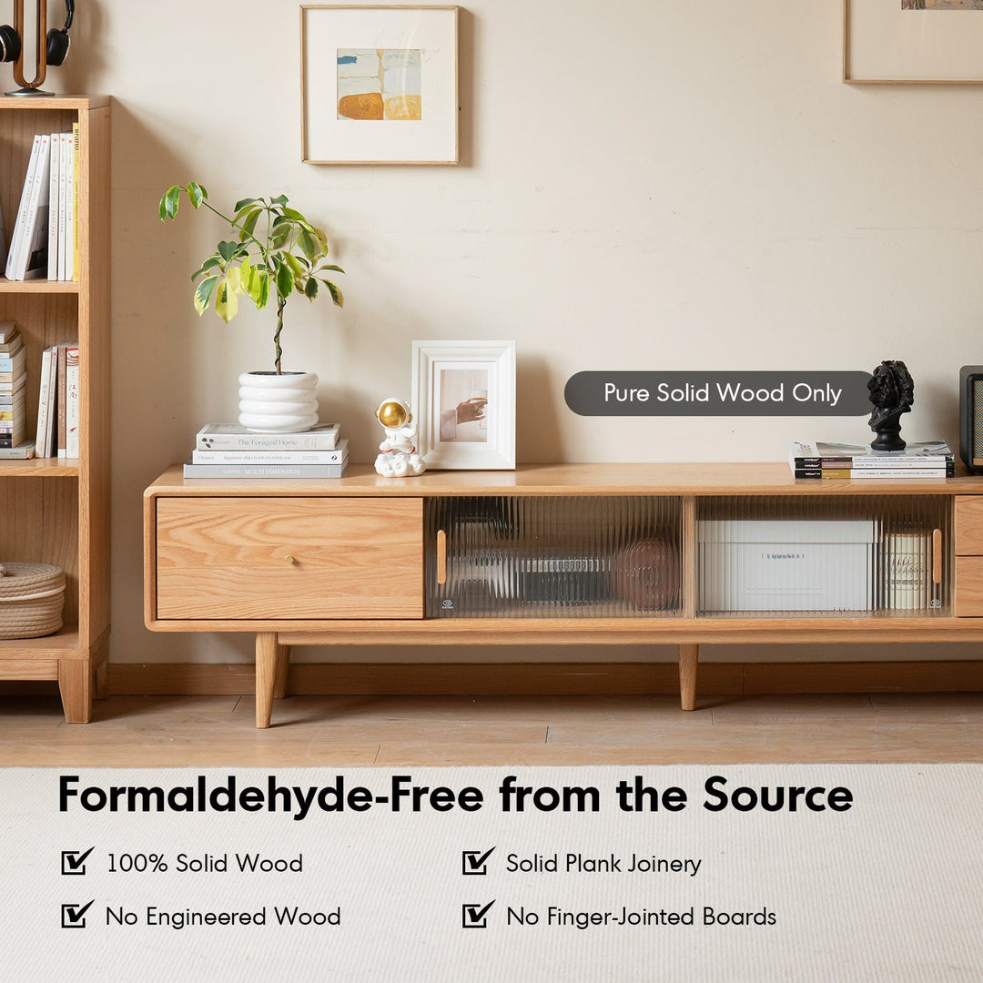 Scandinavian Oak Wood Moru Glass TV Console VISTA