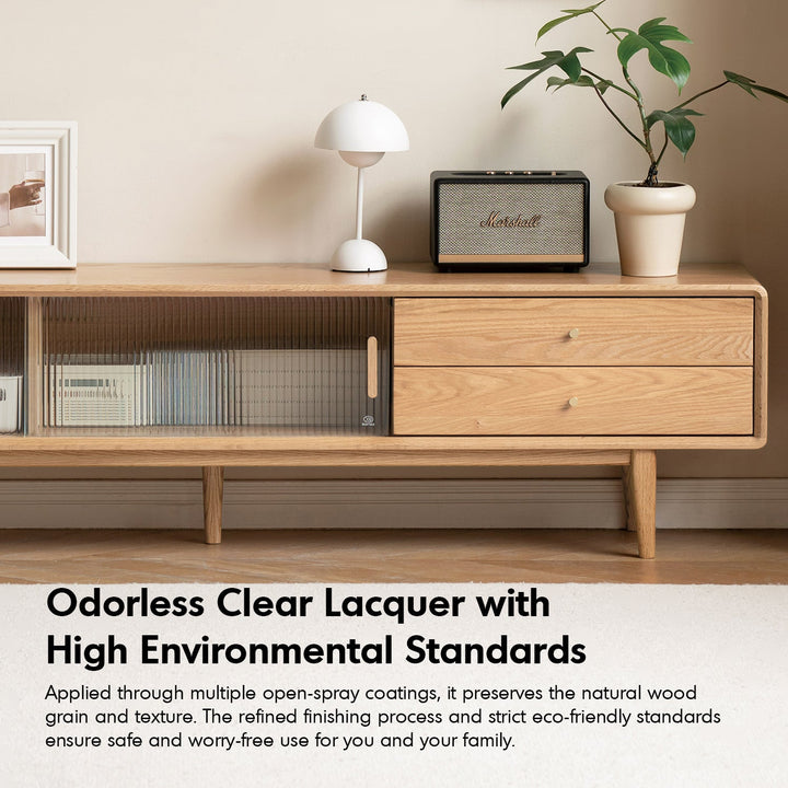 Scandinavian Oak Wood Moru Glass TV Console VISTA