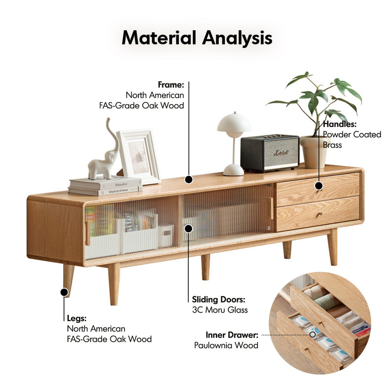 Scandinavian oak wood moru glass tv console vista detail 5.
