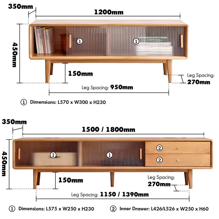 Scandinavian oak wood moru glass tv console vista size charts.