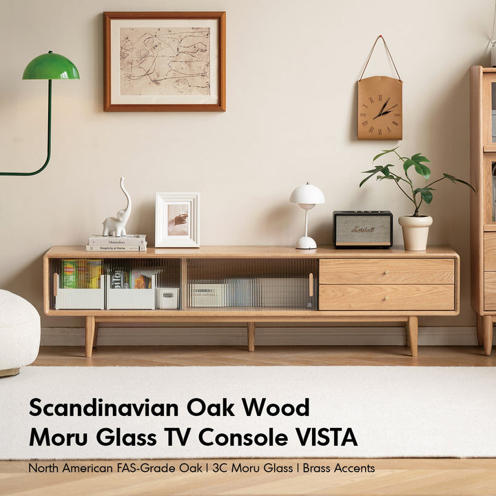 Scandinavian Oak Wood Moru Glass TV Console VISTA