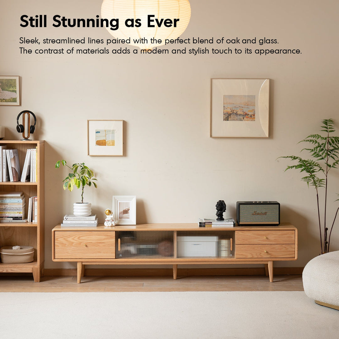 Scandinavian Oak Wood Moru Glass TV Console VISTA
