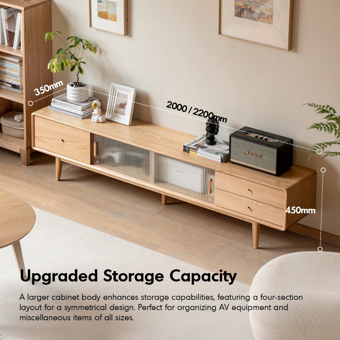 Scandinavian Oak Wood Moru Glass TV Console VISTA