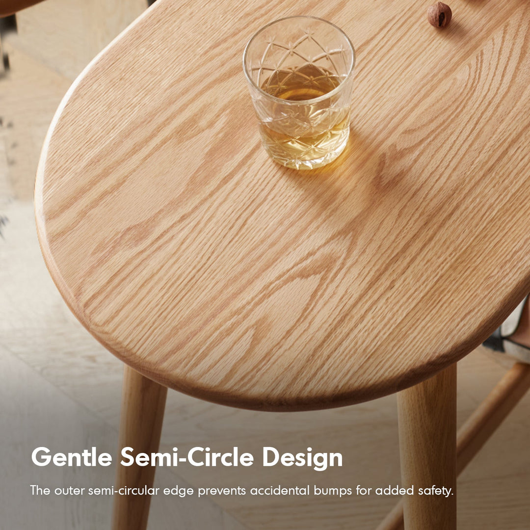 Scandinavian oak wood oval bar table arc environmental situation.