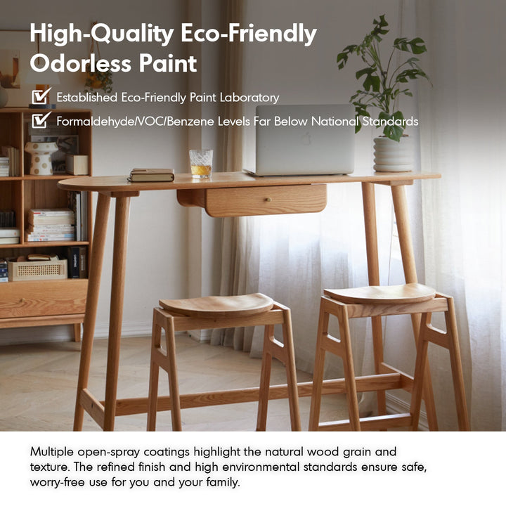 Scandinavian oak wood oval bar table arc detail 4.