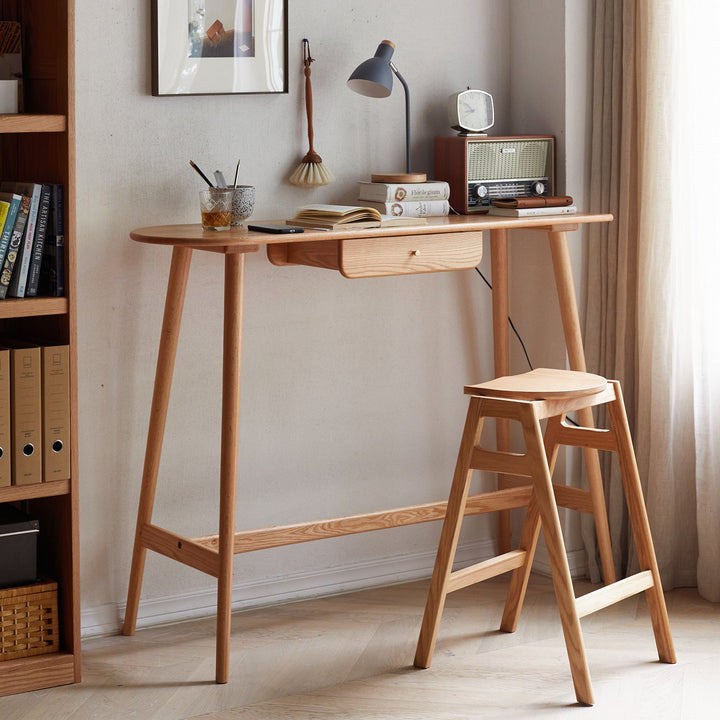Scandinavian oak wood oval bar table arc detail 10.