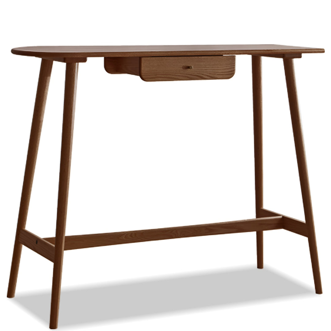 Scandinavian oak wood oval bar table arc detail 11.