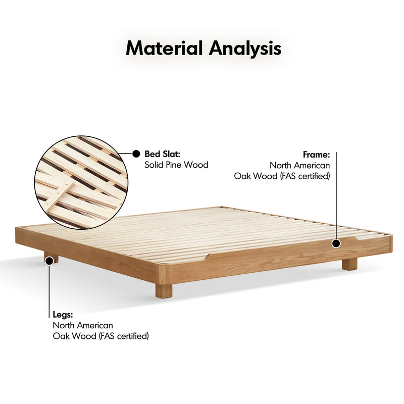 Scandinavian oak wood platform bed eden layered structure.