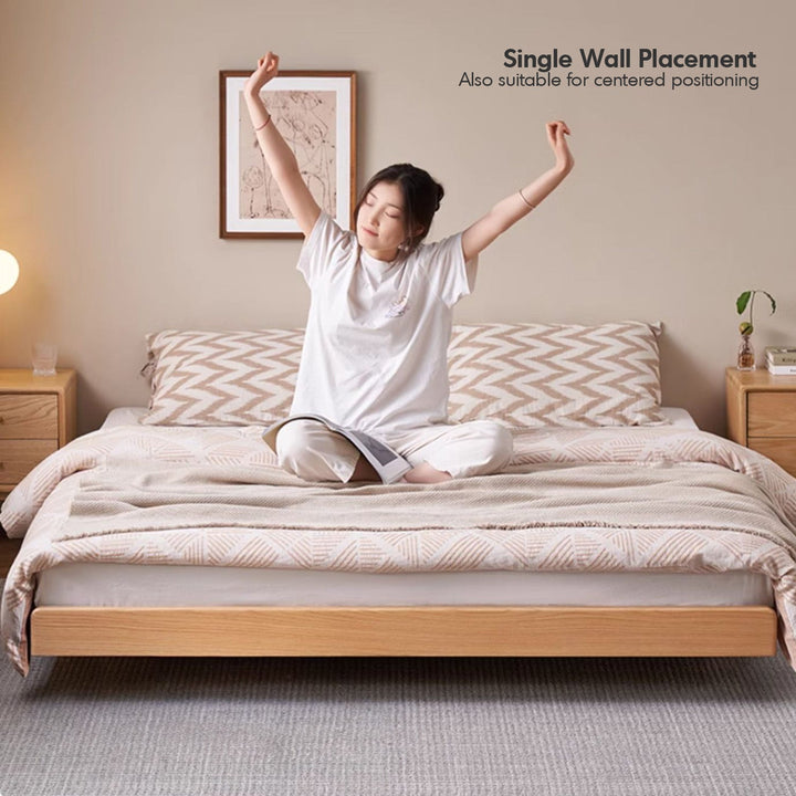 Scandinavian Oak Wood Platform Floating Bed NORA