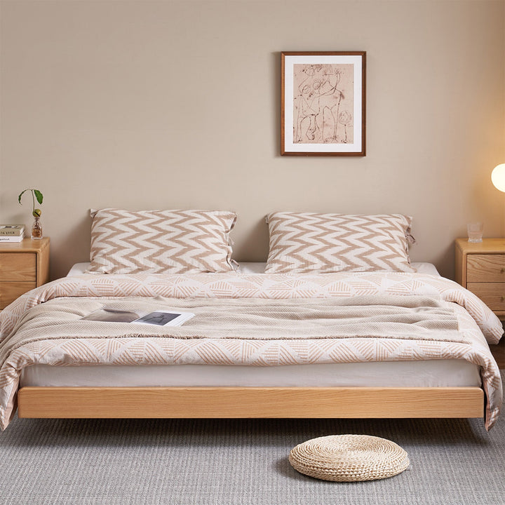 Scandinavian Oak Wood Platform Floating Bed NORA