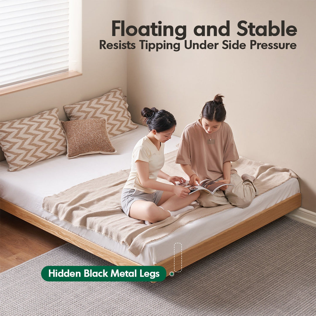 Scandinavian Oak Wood Platform Floating Bed NORA