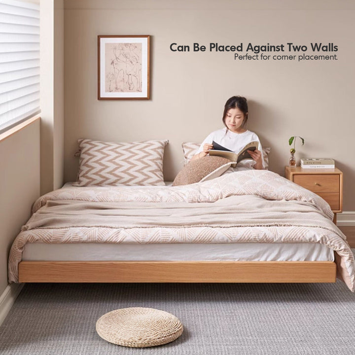 Scandinavian Oak Wood Platform Floating Bed NORA