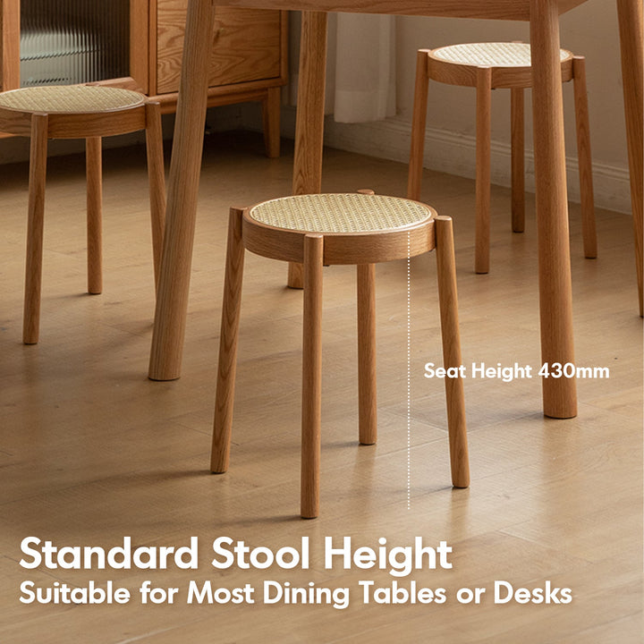 Scandinavian Oak Wood Rattan Dining Stool TOVA