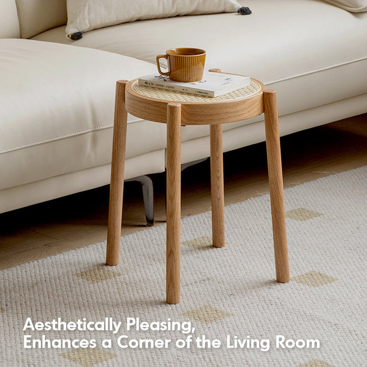 Scandinavian Oak Wood Rattan Dining Stool TOVA