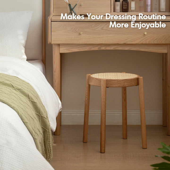 Scandinavian Oak Wood Rattan Dining Stool TOVA