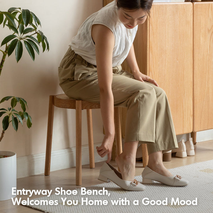 Scandinavian Oak Wood Rattan Dining Stool TOVA