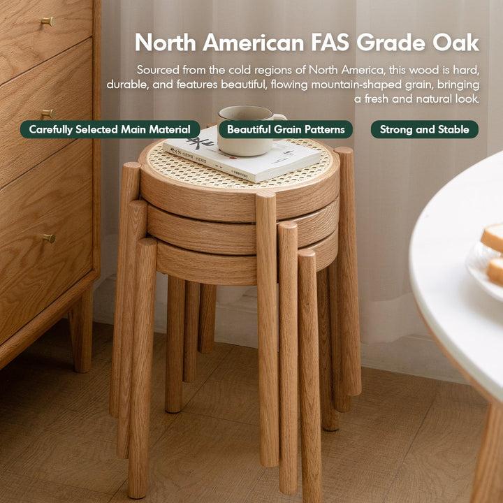 Scandinavian Oak Wood Rattan Dining Stool TOVA