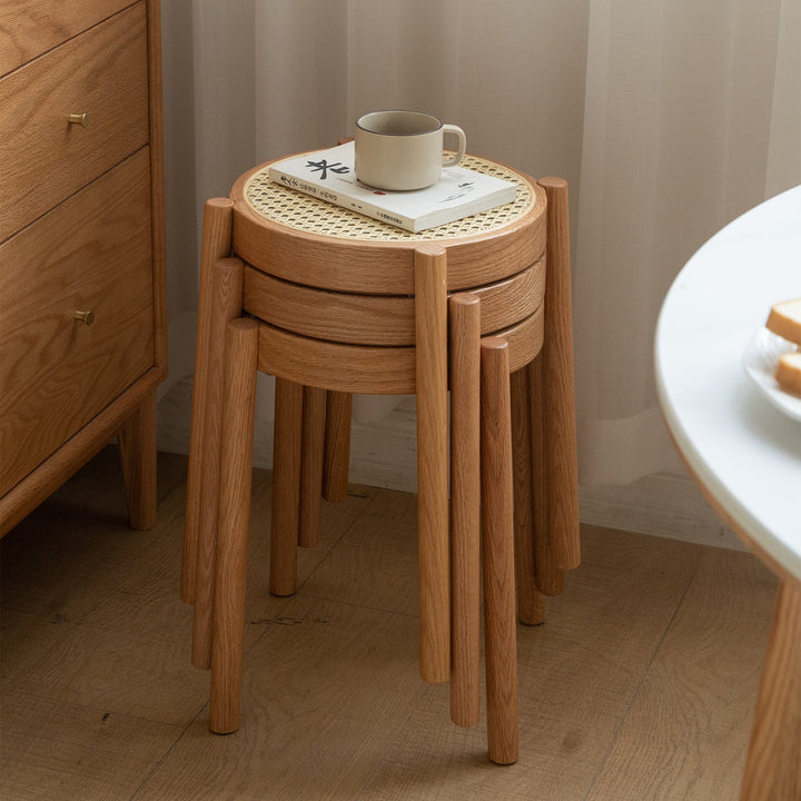 Scandinavian Oak Wood Rattan Dining Stool TOVA
