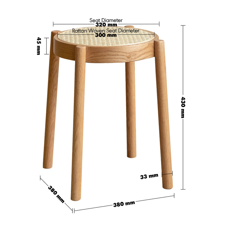 Scandinavian Oak Wood Rattan Dining Stool TOVA