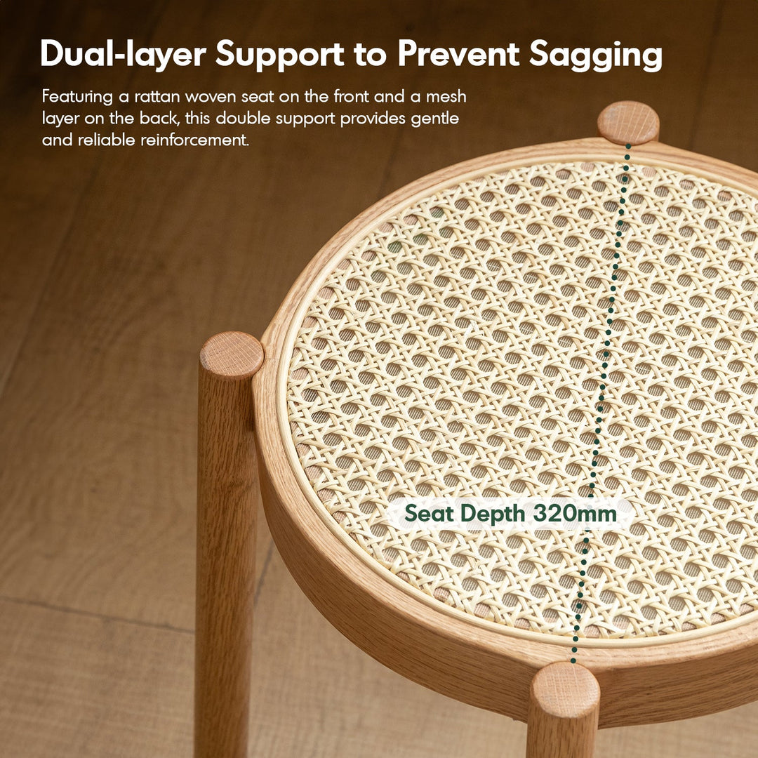 Scandinavian Oak Wood Rattan Dining Stool TOVA