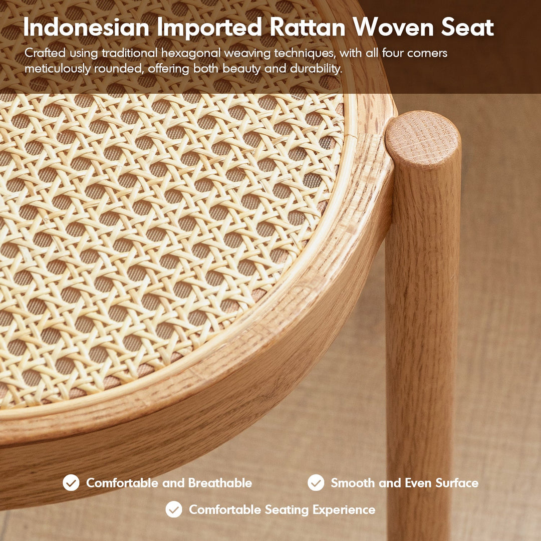 Scandinavian Oak Wood Rattan Dining Stool TOVA