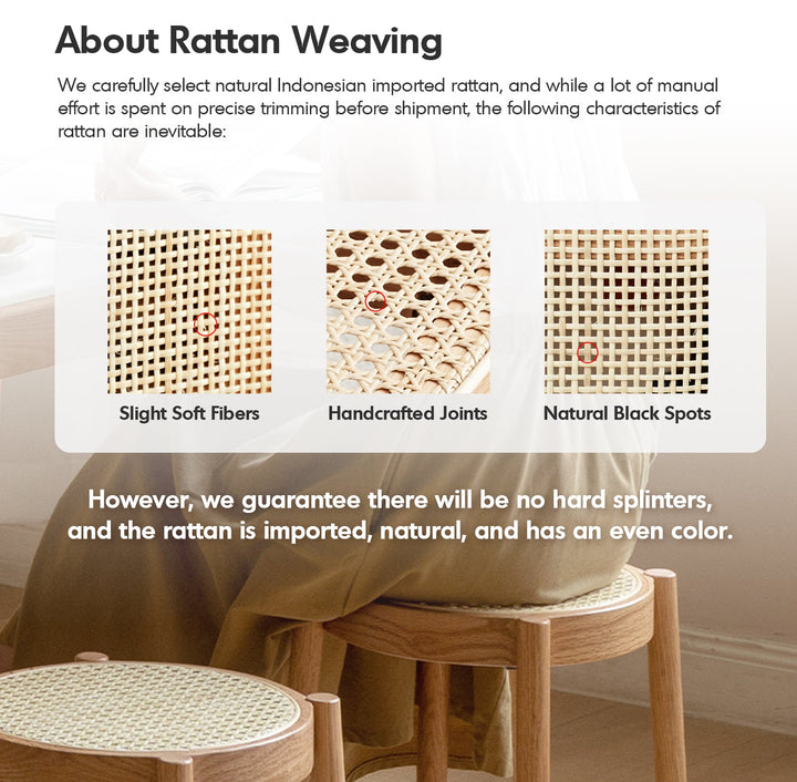 Scandinavian Oak Wood Rattan Dining Stool TOVA