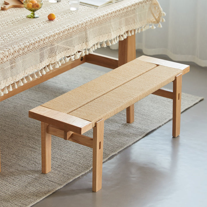 Scandinavian Oak Wood Woven Rope Dining Bench ORA