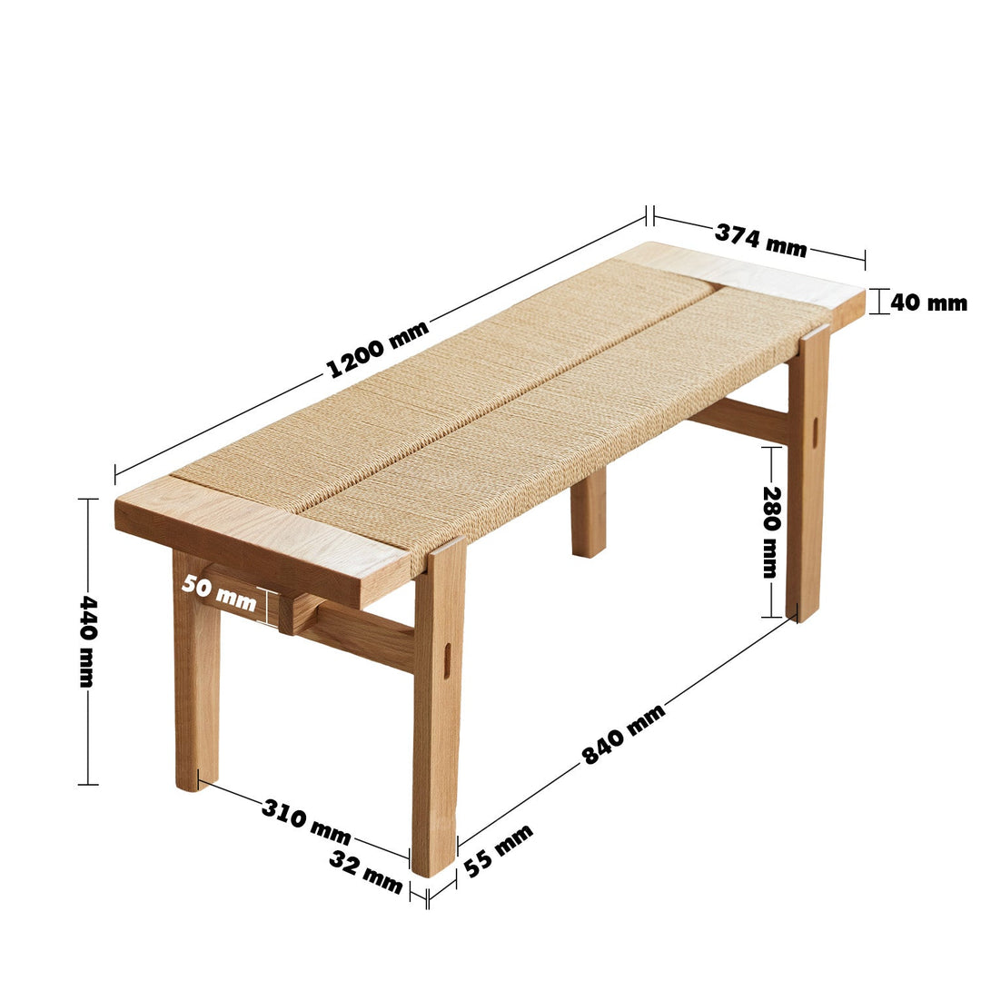 Scandinavian oak wood woven rope dining bench ora size charts.