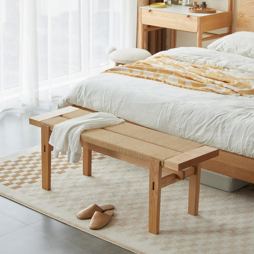 Scandinavian Oak Wood Woven Rope Dining Bench ORA