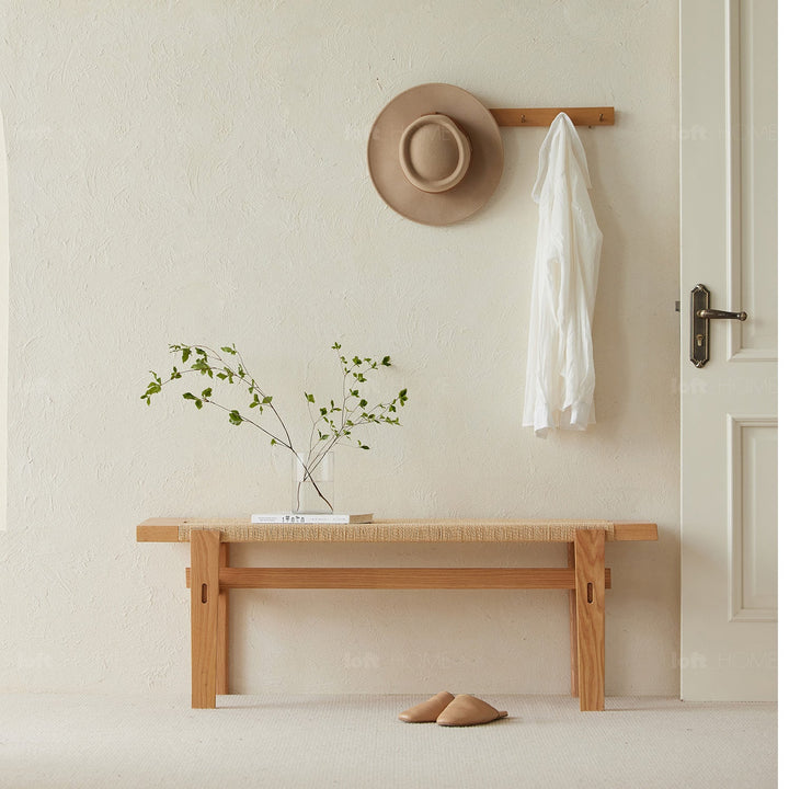 Scandinavian Oak Wood Woven Rope Dining Bench ORA