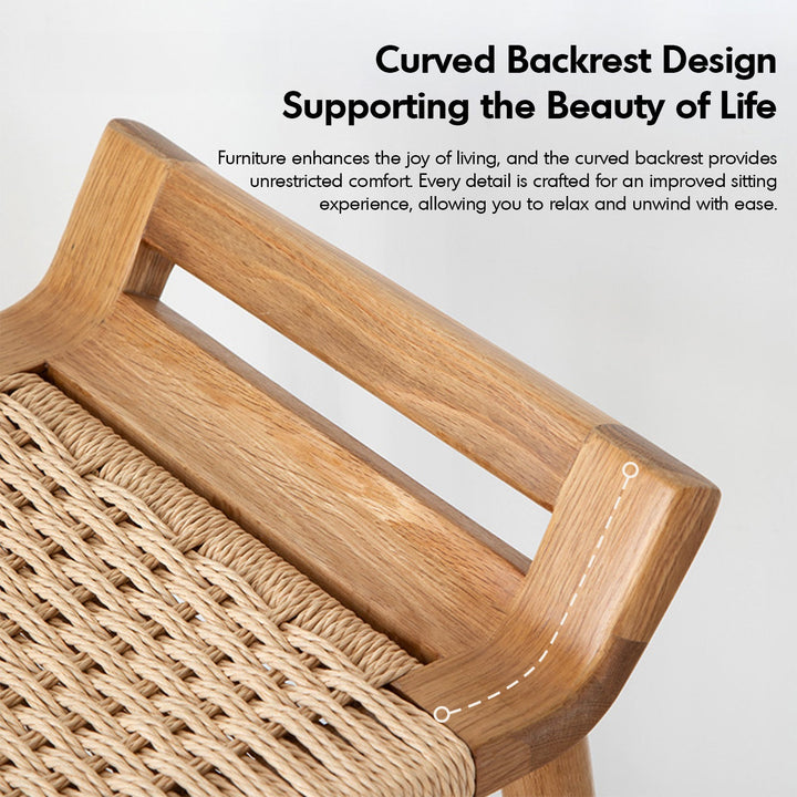 Scandinavian oak wood woven rope bar chair ora in still life.