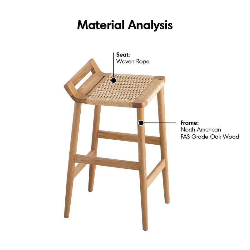 Scandinavian oak wood woven rope bar chair ora layered structure.